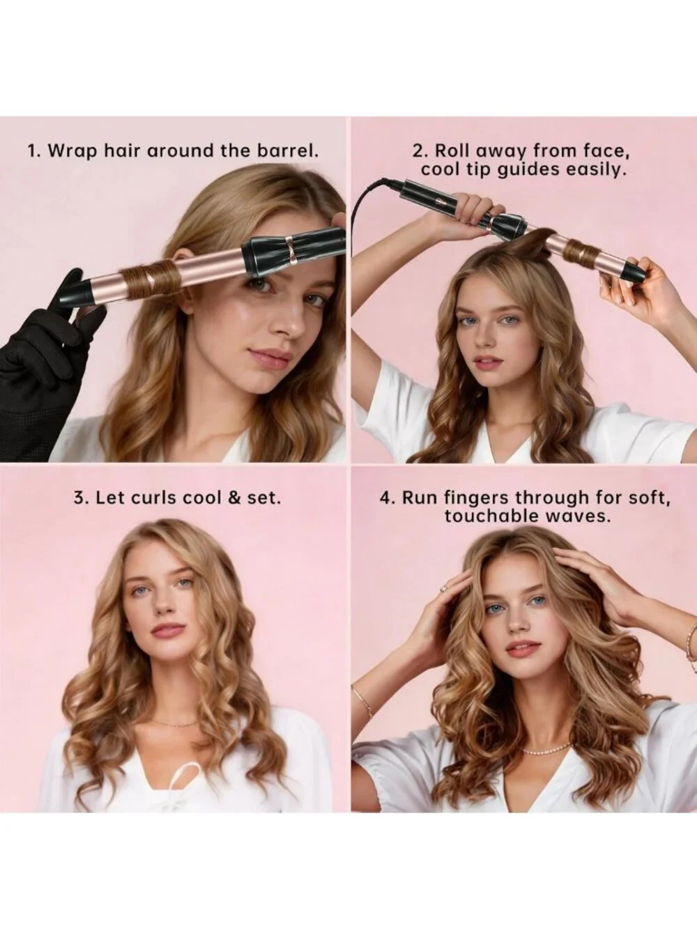 1-Inch Ceramic Curling Wand for Loose Waves, Long Barrel, Dual Voltage, 2 Heat